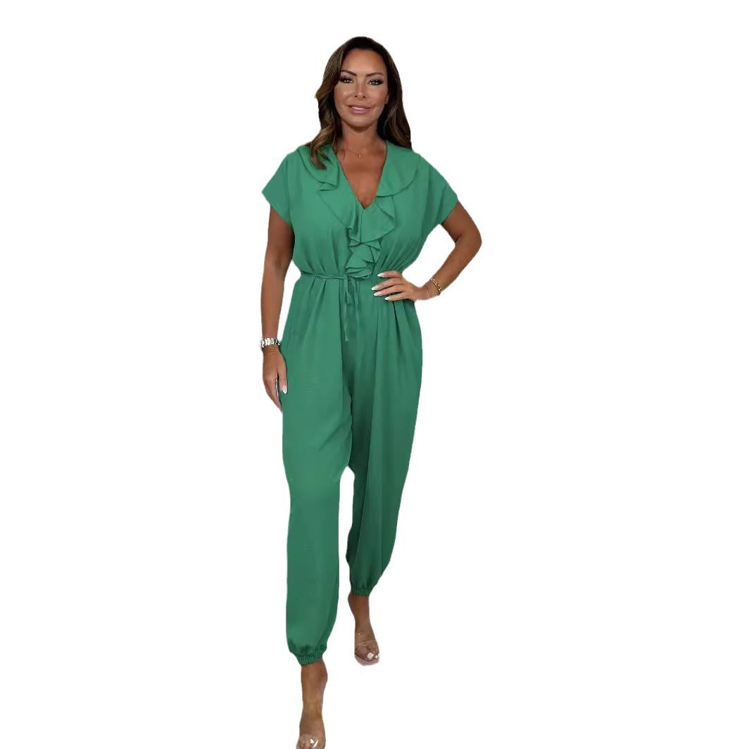 Damen eleganter Jumpsuit mit tailliertem Schnitt und weitem Bein Drune