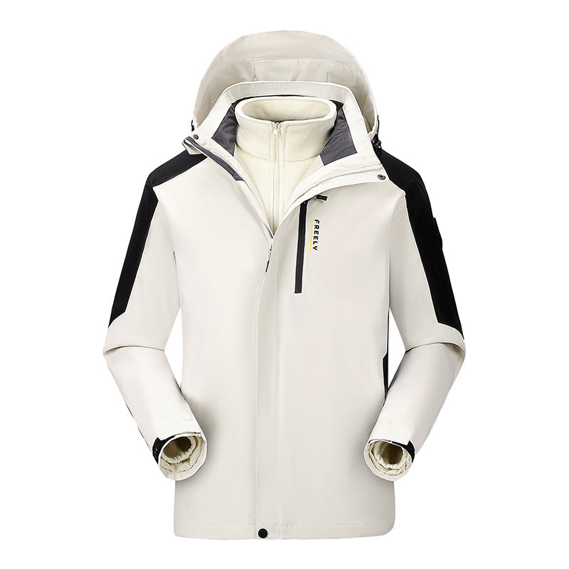 Herren wasserdichte dreiteilige Winterjacke mit abnehmbarer Kapuze und Fleece-Innenjacke Drune