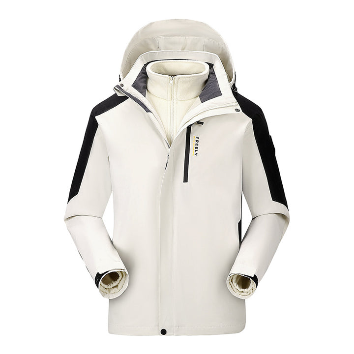 Herren wasserdichte dreiteilige Winterjacke mit abnehmbarer Kapuze und Fleece-Innenjacke Drune