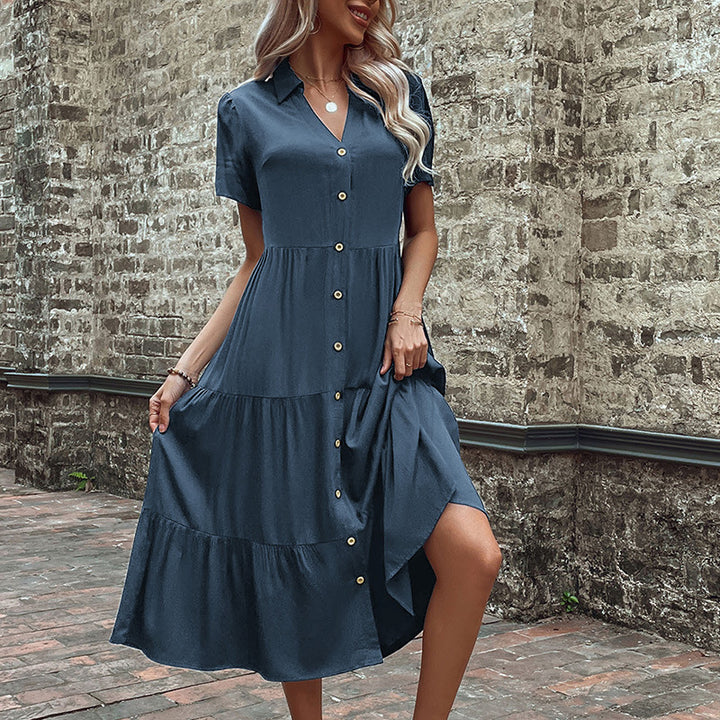 Damen Hemdblusenkleid mit eleganten Knopfdetails und voluminösem Rock Drune