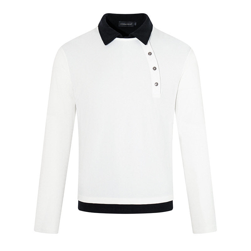 Herren Langarm-Poloshirt mit asymmetrischer Knopfleiste und kontrastierendem Kragen Drune