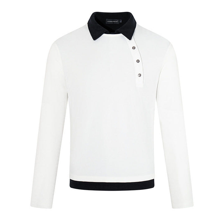 Herren Langarm-Poloshirt mit asymmetrischer Knopfleiste und kontrastierendem Kragen Drune