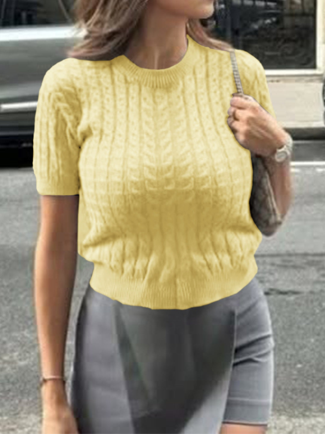 Damen Strickoberteil mit Lochmuster und modischem Rundhalsausschnitt Drune