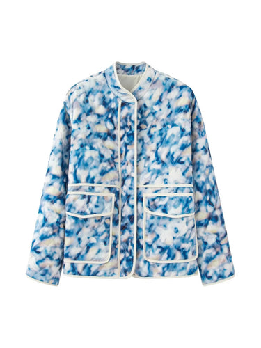 Damen gestepptes Blütenmuster-Jacke mit praktischen Taschen Drune