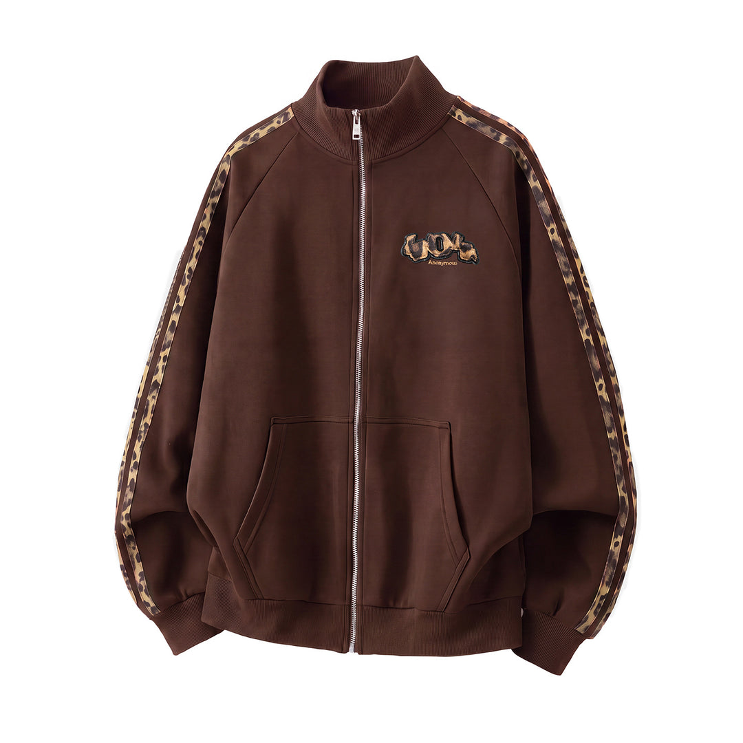 Unisex Trainingsjacke mit Leoparden-Besatz und Frontreißverschluss Drune