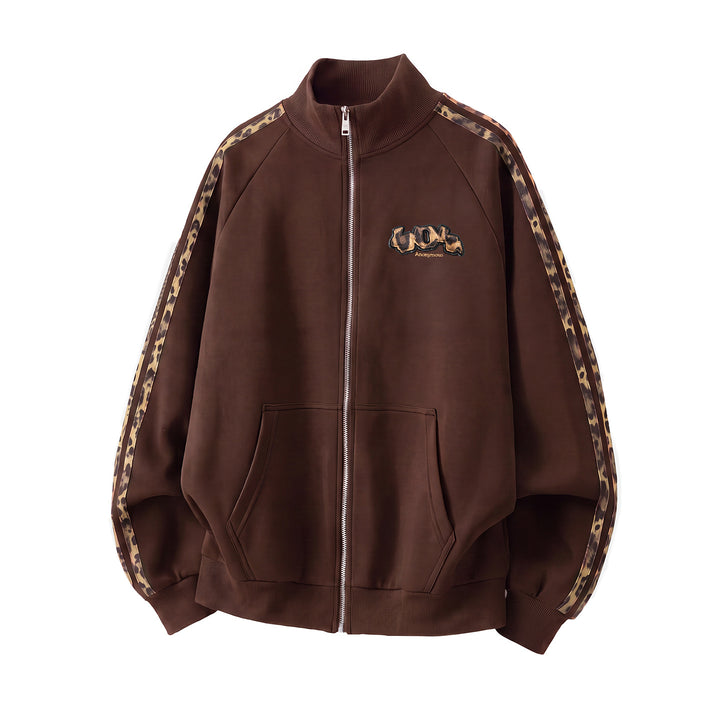 Unisex Trainingsjacke mit Leoparden-Besatz und Frontreißverschluss Drune