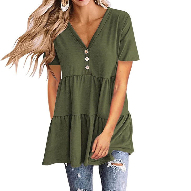 Damen Tunika mit Rüschensaum und Knopfdetails Drune