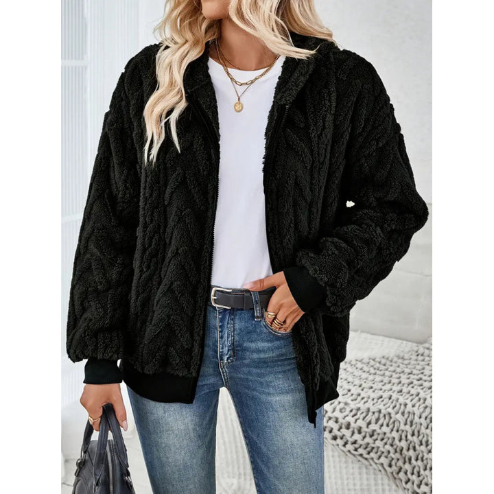 Damen Kuschelige Fleecejacke mit hochschließendem Kragen und Strickmuster Drune