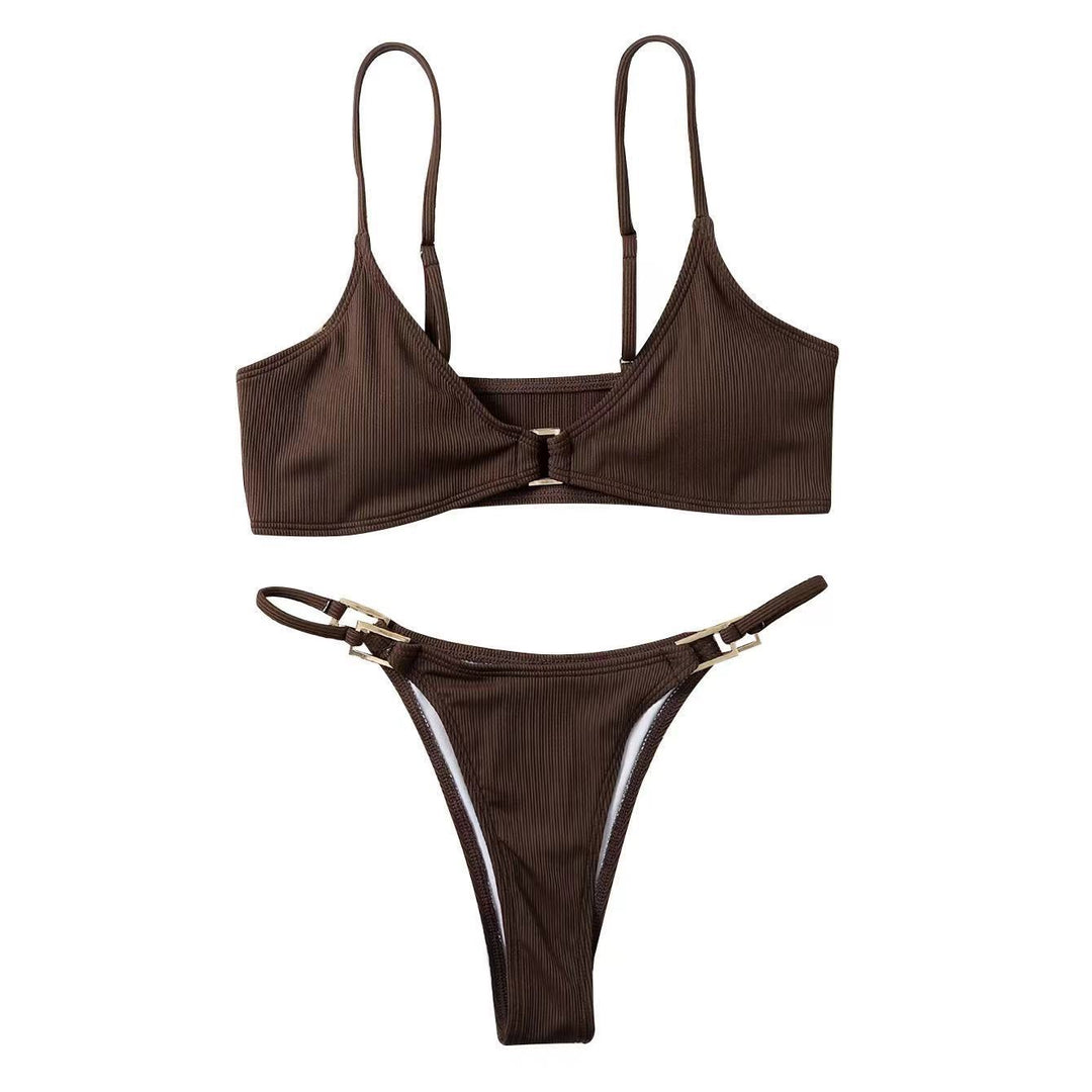 Damen Triangel-Bikini mit raffiniertem Halterdesign und elegantem Goldverschluss Drune