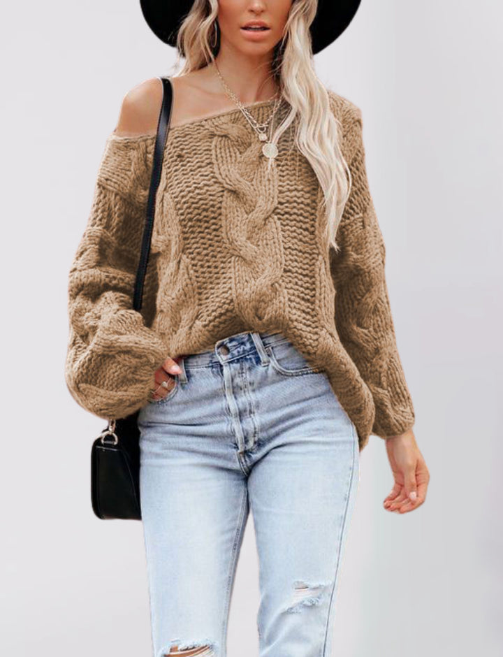 Damen oversized Strickpullover mit offener Schulterpartie und strukturierter Verarbeitung Drune