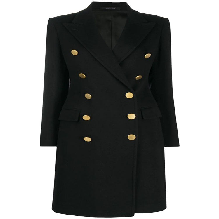 Damen Militärisch-inspirierter Taillierter Longcoat im Tailoring mit dekorativen Metallknöpfen Drune