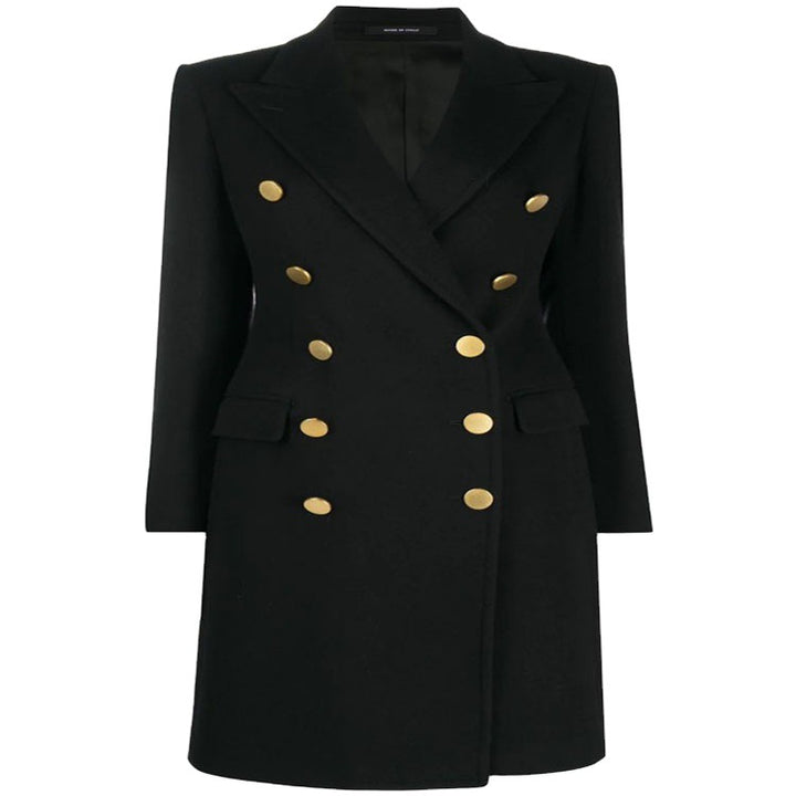 Damen Militärisch-inspirierter Taillierter Longcoat im Tailoring mit dekorativen Metallknöpfen Drune