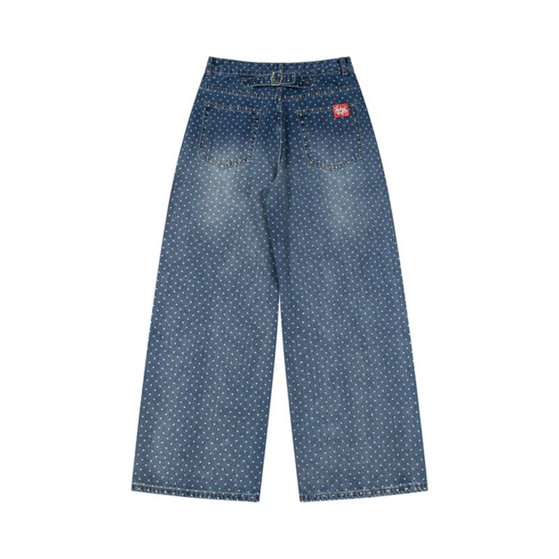 Damen High‑Waist Weite Denim‑Culotte mit Allover‑Punktmuster Drune