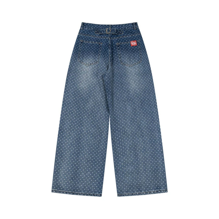 Damen High‑Waist Weite Denim‑Culotte mit Allover‑Punktmuster Drune