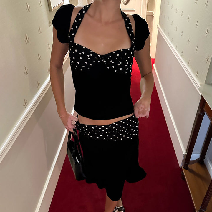 Damen Wickelkleid mit Spaghetti-Trägern und modischem Punktemuster Drune