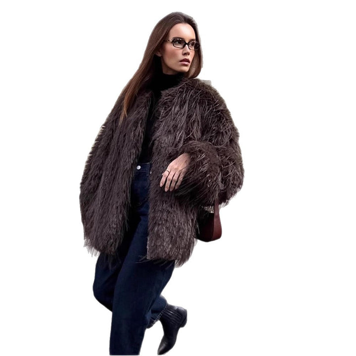Damen Oversize Kunstpelz‑Mantel mit langfloriger Shag‑Optik und kastiger Silhouette Drune