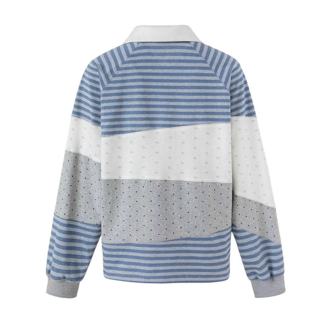 Damen Gestreifter Rugby-Pullover mit großem Kentkragen und Colourblock-Struktur Drune