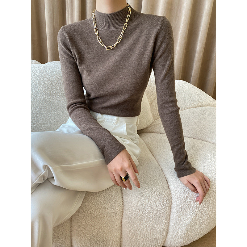 Damen eleganter Feinstrickpullover mit hohem Kragen Drune