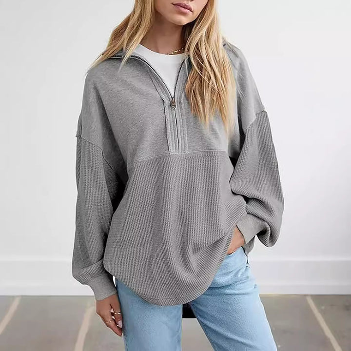 Damen lässiger Kapuzenpullover mit halblangem Reißverschluss und strukturiertem Material Drune