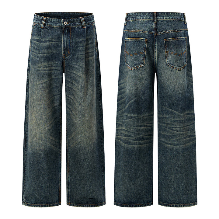 Herren Ultraweite Bodenlange Denim-Palazzohose im Marlene-Baggy-Stil mit tiefem Schritt Drune