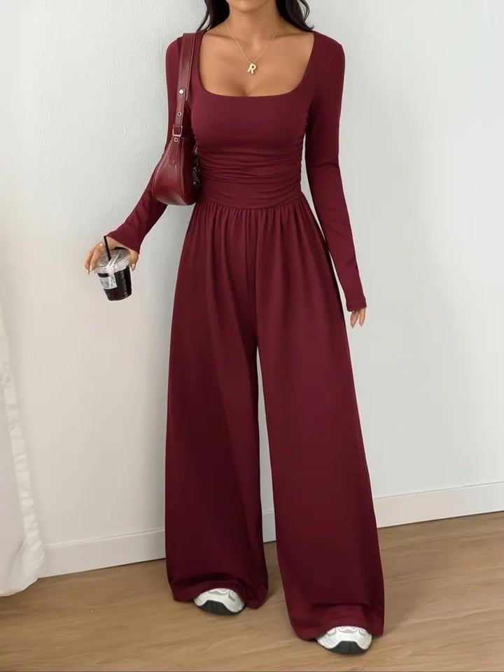 Damen Jumpsuit mit weitem Bein, eckigem Ausschnitt und geraffter Taillenpartie Drune