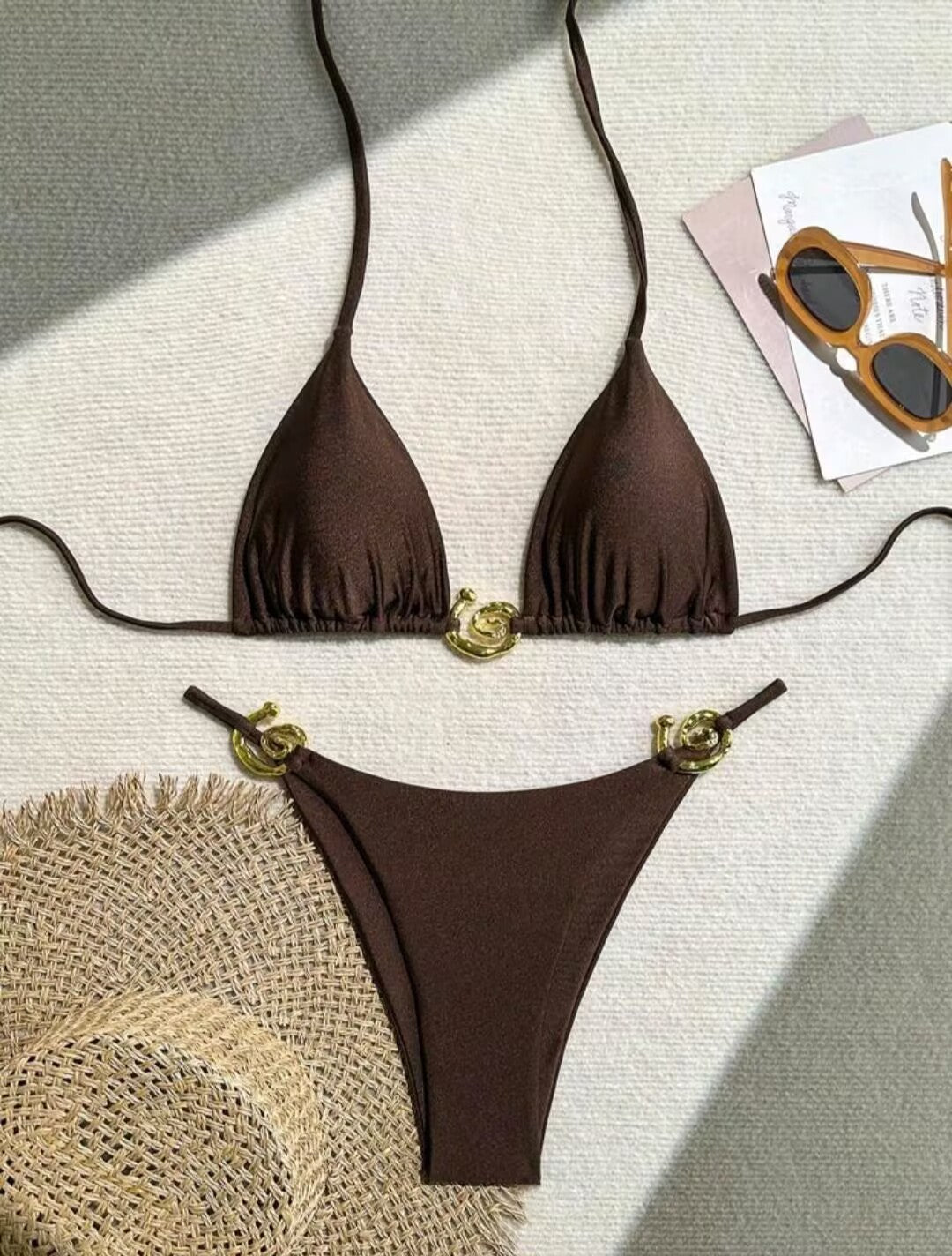 Damen Triangel-Bikini mit raffiniertem Gold-Detail Drune