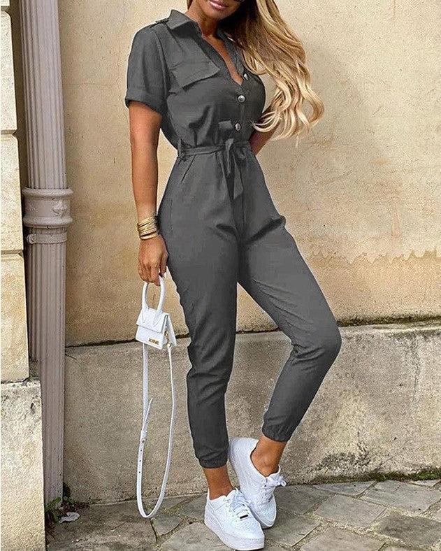 Damen Modischer Jumpsuit mit tailliertem Schnitt und praktischen Taschen Drune