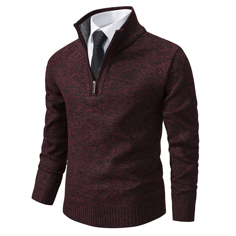 Herren Melierter Halbzip-Mockneck-Pullover aus dichtem Feinstrick mit gerippten Bündchen Drune