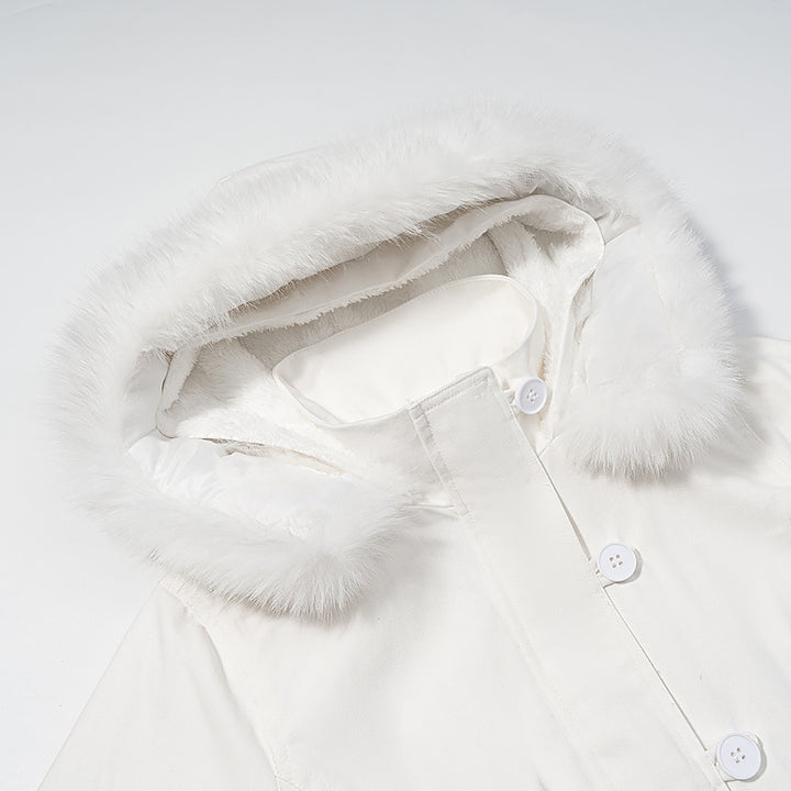 Damen Kurzjacke mit wattierter Fütterung, Kapuze mit Kunstfellbesatz und geripptem Saum Drune