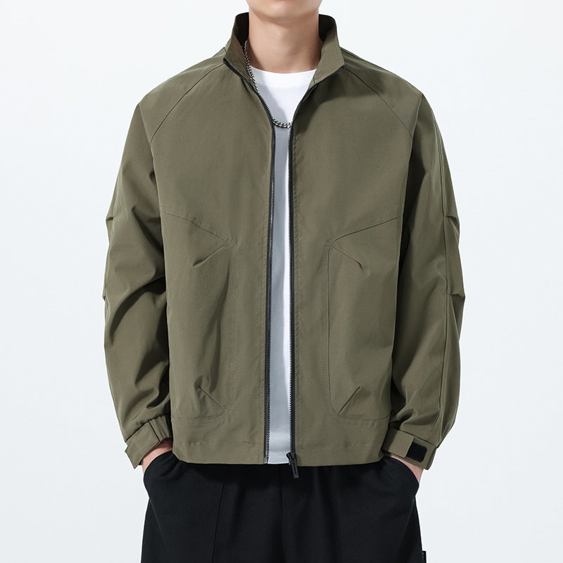 Herren Leichte Utility-Übergangsjacke mit Stehkragen, Raglanärmeln und verstellbaren Klettbündchen Drune