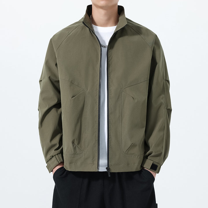 Herren Leichte Utility-Übergangsjacke mit Stehkragen, Raglanärmeln und verstellbaren Klettbündchen Drune