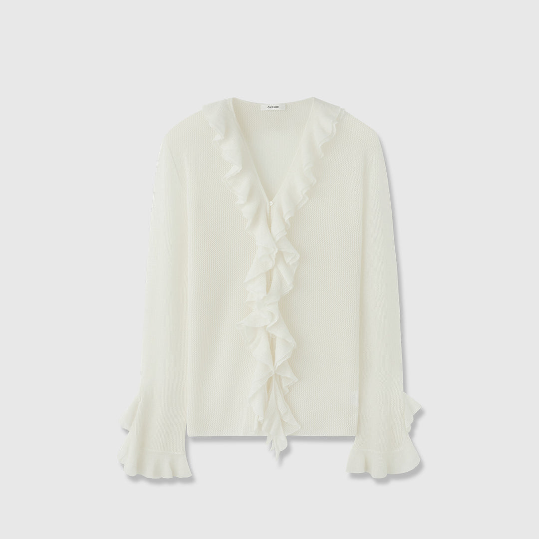 Damen Strickpullover mit Rüschenverzierung Drune