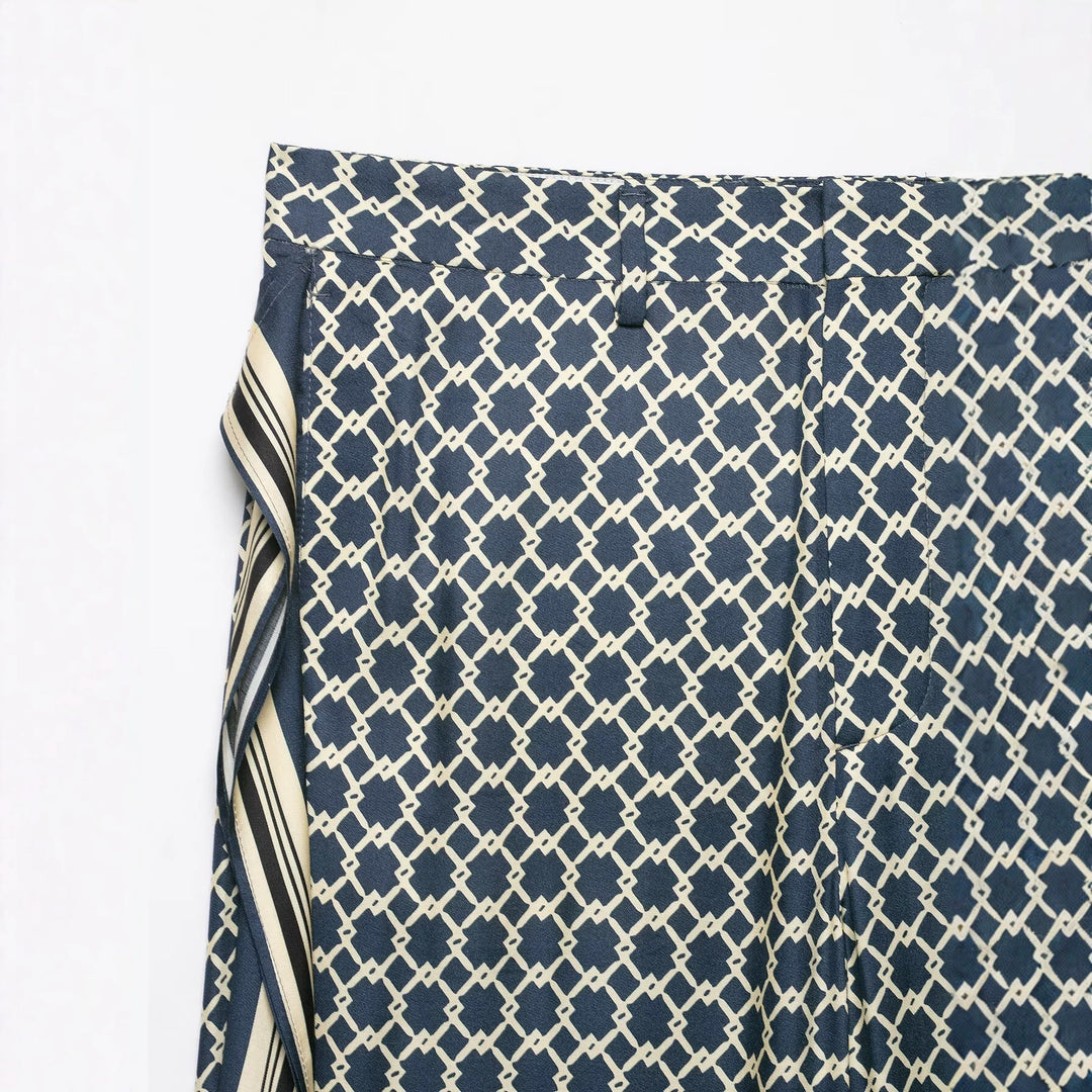 Damen Weite Palazzo‑Hose mit geometrischem Alloverprint und seitlichem Streifen Drune