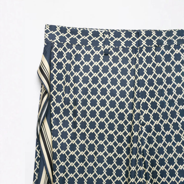 Damen Weite Palazzo‑Hose mit geometrischem Alloverprint und seitlichem Streifen Drune