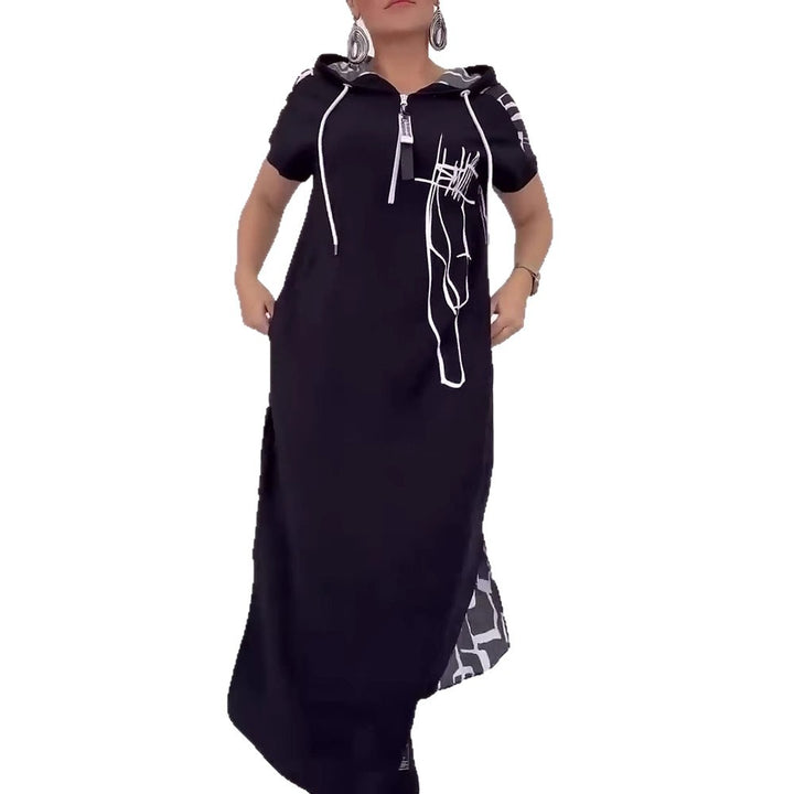 Damen nan urbanes Kapuzen‑Kaftankleid in lockerem Fall mit kurzärmeligem Schnitt und abstraktem Grafikmuster Drune