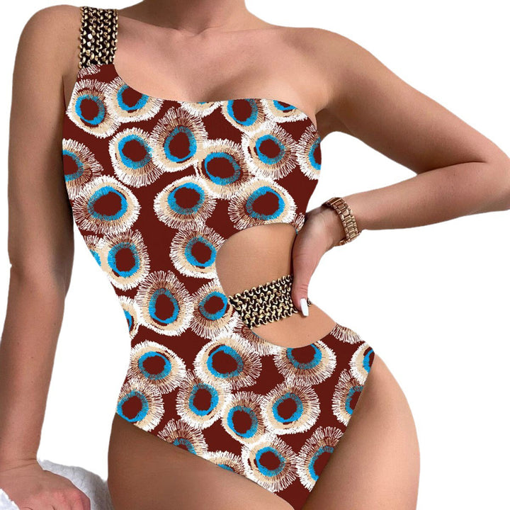 Damen Einteiliger Designer-Badeanzug mit asymmetrischem Schnitt und modischem Trägerriemen Drune