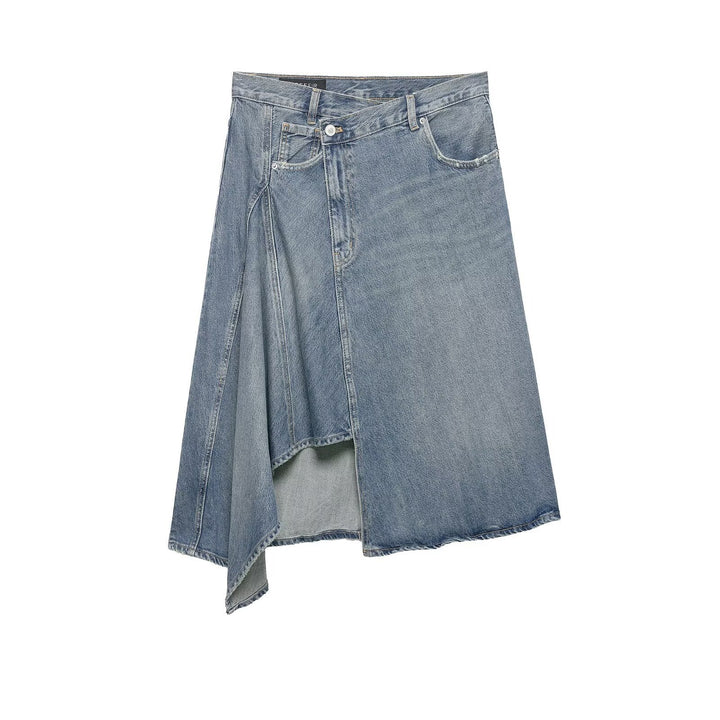 Damen Asymmetrischer Denim‑Wickelrock mit Einsätzen und Taschen Drune