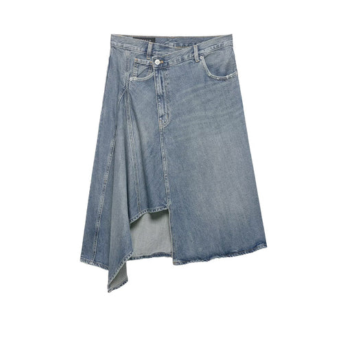 Damen Asymmetrischer Denim‑Wickelrock mit Einsätzen und Taschen Drune