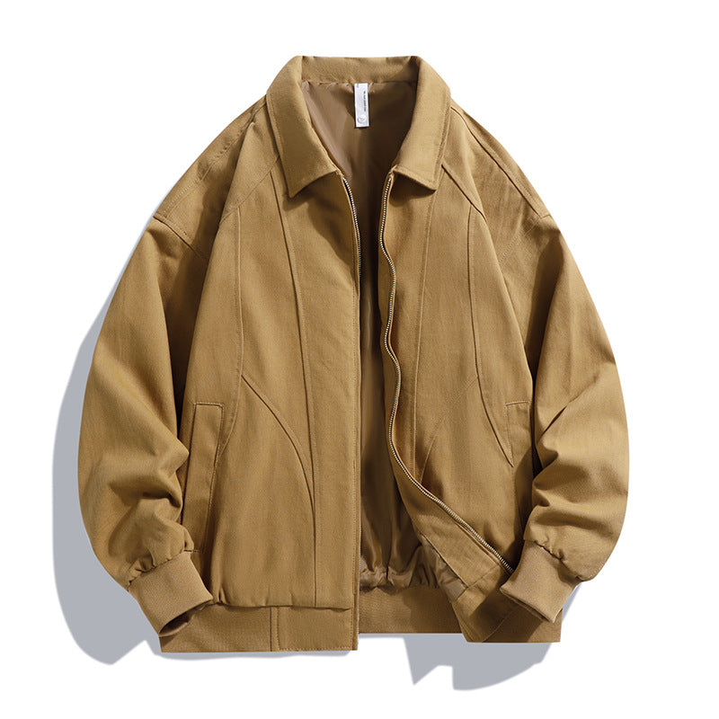 Men's  oversized collared zip-up lined utility bomber jacket with angled welt pockets Drune