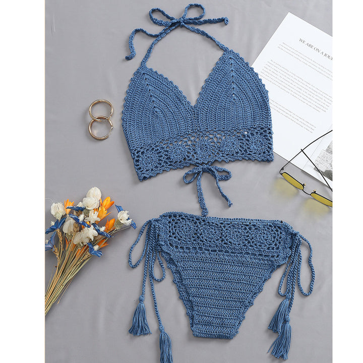 Damen Häkel-Bikini-Set mit verstellbaren Trägern und fransigen Details Drune