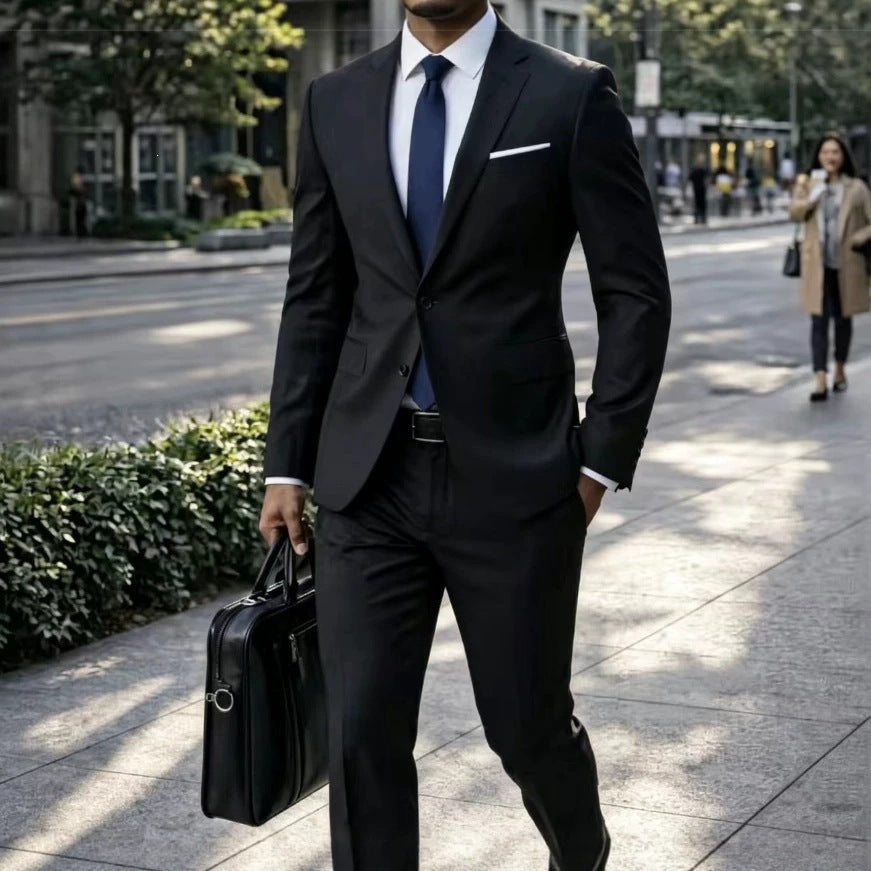 Herren Zweiteiliger Slim-Fit Businessanzug mit tailliertem Revers und schlanker Anzughose Drune