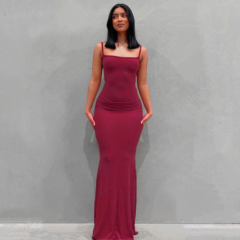 Damen Körperbetontes Maxi‑Jerseykleid mit taillierter Drapierung, langen Ärmeln und ausgestelltem Saum Drune