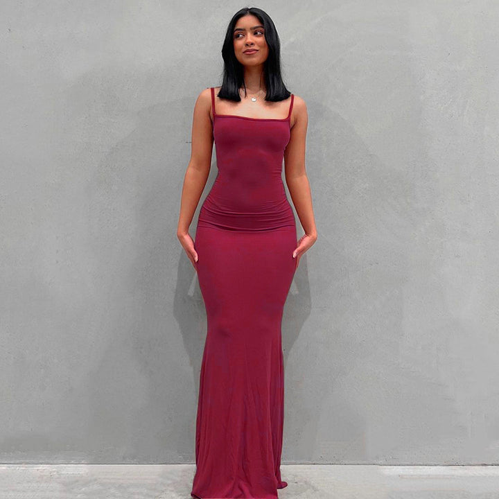 Damen Körperbetontes Maxi‑Jerseykleid mit taillierter Drapierung, langen Ärmeln und ausgestelltem Saum Drune