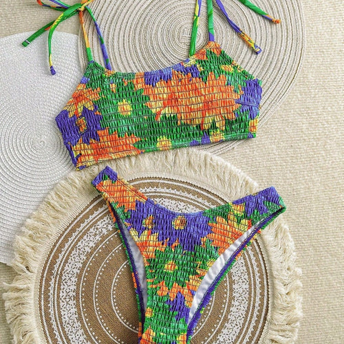 Damen Buntes Blumenmuster Bikini Set Drune