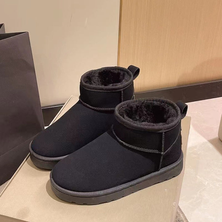Damen Gefütterte Kurz-AnklDruneoots aus Veloursimitat mit Teddyfutter und dämpfender Plateau-Sohle Drune