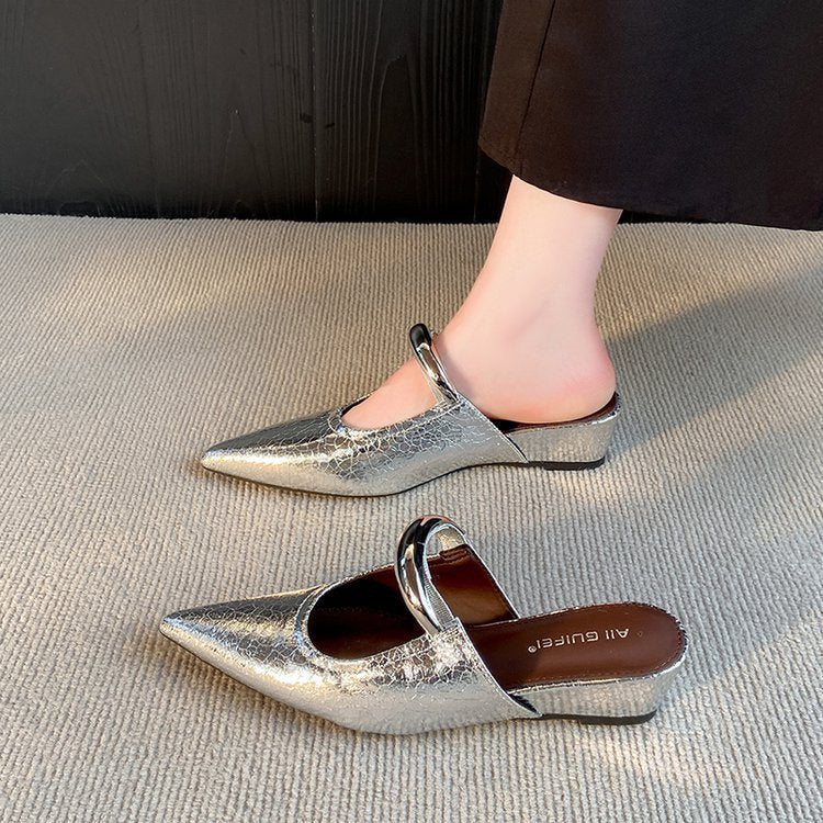 Damen elegante Slingback Mules mit spitzem Zehenbereich und dekorativem Ketten-Detail Drune
