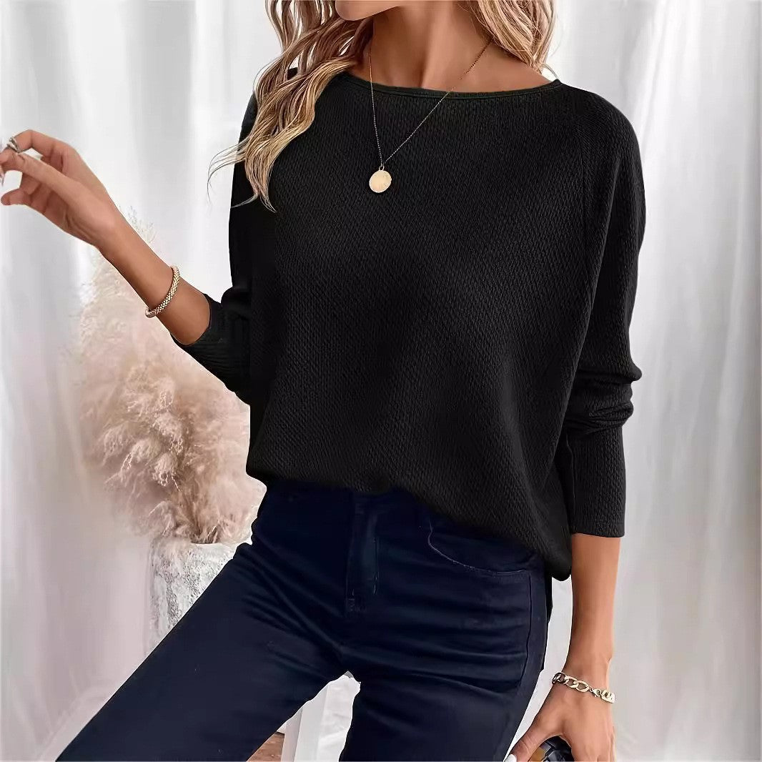 Damen Leichter Strukturstrick-Pullover mit U-Boot-Ausschnitt und legerer Passform Drune