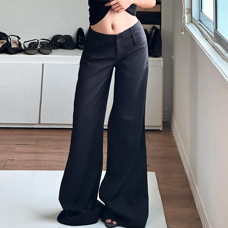 Damen Hochtaillierte Palazzo-Hose mit breitem Komfortbund, Frontknopf und weitem Bein Drune