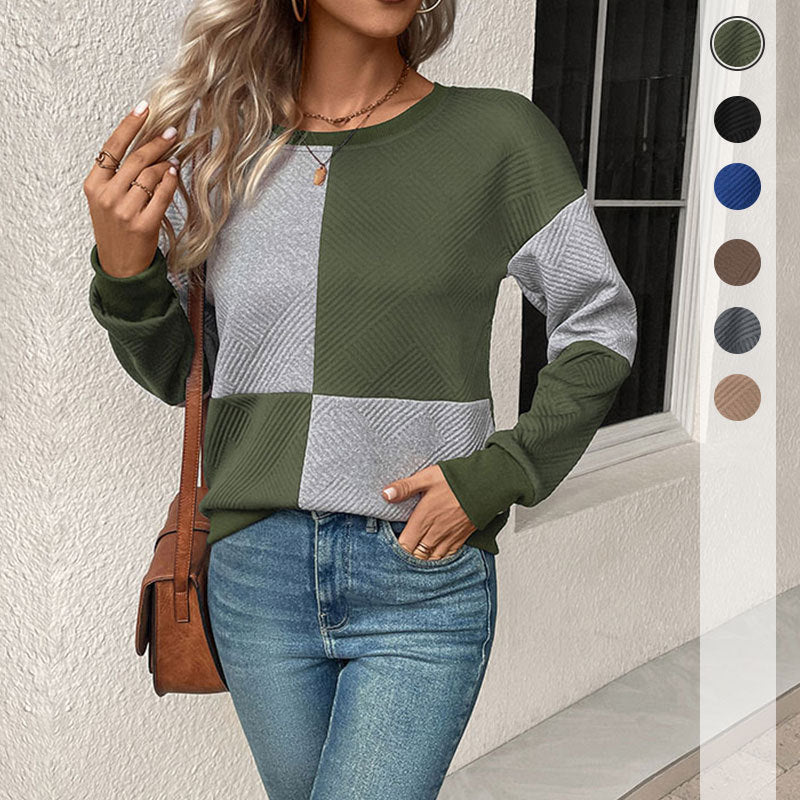 Damen Colorblock-Pullover mit Strukturstrick und Rundhalsausschnitt Drune