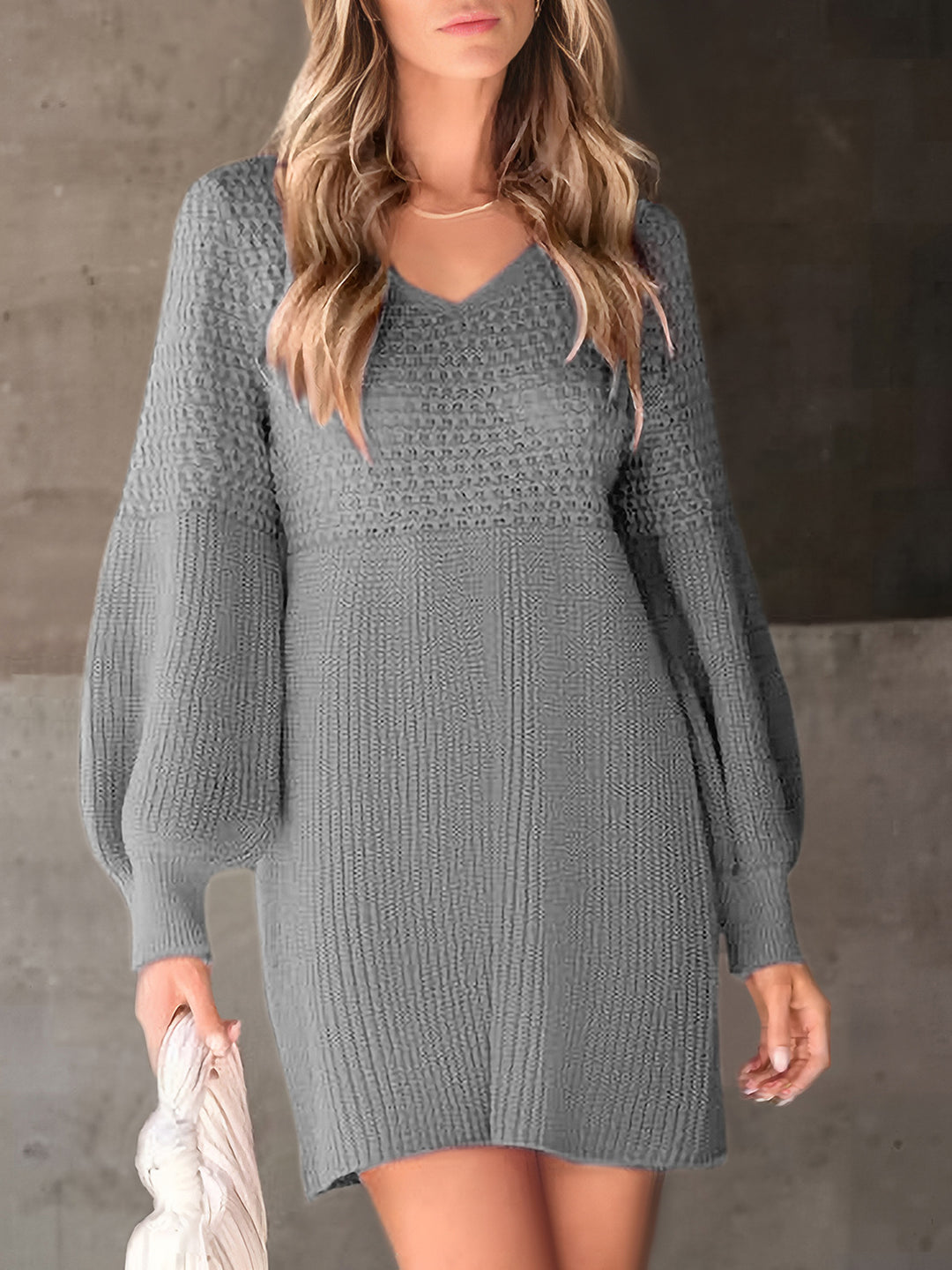 Damen Verspieltes Strickkleid mit Ballonärmeln Drune